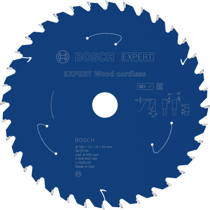 Bosch EXPERT Wood 무선 원형 톱날, 36개 이빨.