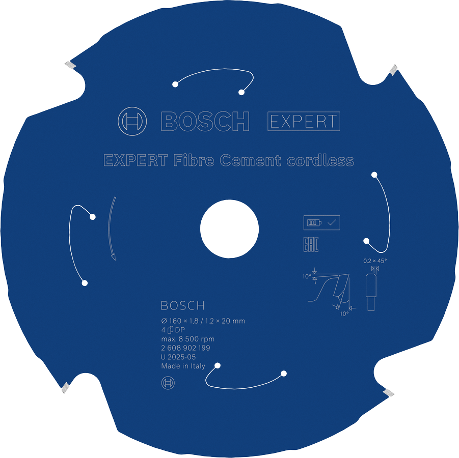 Bosch EXPERT 파이버 시멘트 무선 원형 톱 블레이드, 160mm.