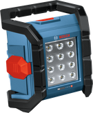 LED 패널이 장착된 Bosch GLI18V-1500 무선 작업 현장 조명.