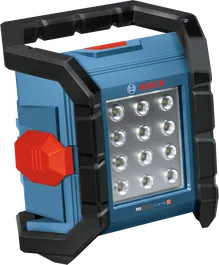 LED 패널이 장착된 Bosch GLI18V-1500 무선 작업 현장 조명.
