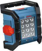 LED 패널이 장착된 Bosch GLI18V-1500 무선 작업 현장 조명.