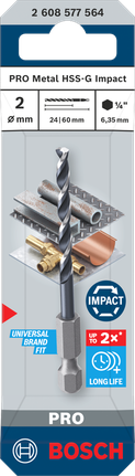 Bosch PRO 메탈 HSS-G 2mm 임팩트 드릴 비트.