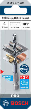 Bosch PRO 메탈 HSS-G 4mm 임팩트 드릴 비트.