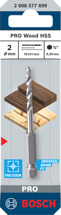 Bosch 2mm 목재 HSS 브래드 포인트 드릴 비트.
