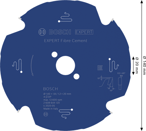 Bosch EXPERT 섬유 시멘트 원형 톱날, 140mm.