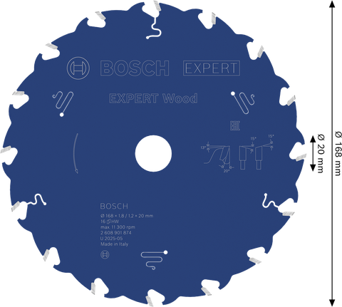 깔끔한 절단을 위한 Bosch EXPERT 목재 원형 톱날 168mm.