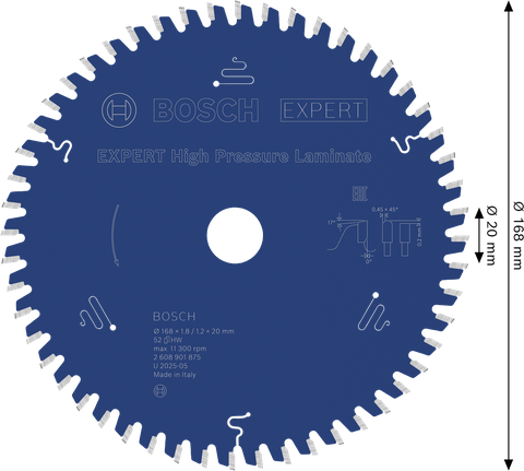 Bosch EXPERT 고압 라미네이트 원형 톱날, 직경 168mm.
