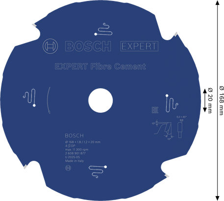 Bosch EXPERT 섬유 시멘트 원형 톱날, 168mm.