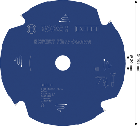 Bosch EXPERT 섬유 시멘트 원형 톱날, 168mm.