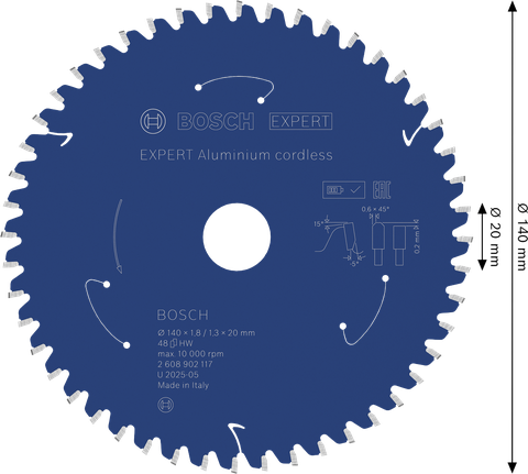 Bosch EXPERT 알루미늄 무선 원형 톱날, 48개 이빨.