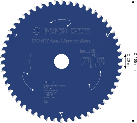Bosch EXPERT 알루미늄 무선 원형 톱날 165mm T54.