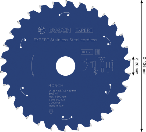 Bosch EXPERT 스테인리스 스틸 무선 원형 톱날, 136mm.