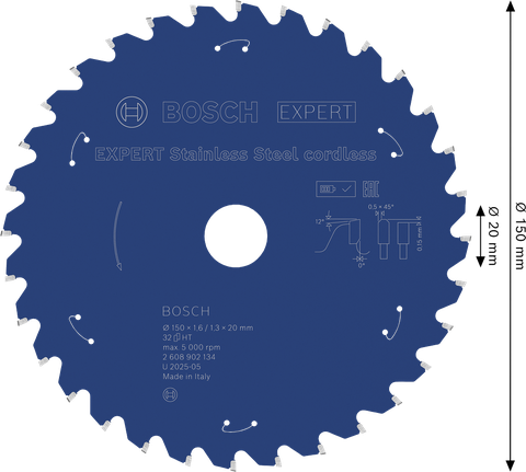 Bosch EXPERT 스테인리스 스틸 무선 원형 톱날, 150mm.