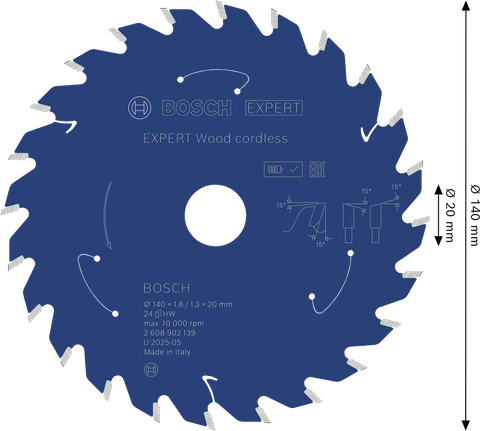 Bosch EXPERT Wood 무선 원형 톱날, 140mm 24T.