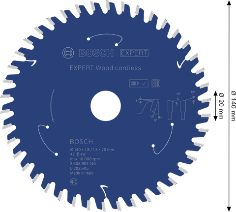 Bosch EXPERT Wood 무선 원형 톱날, 140mm 42T.