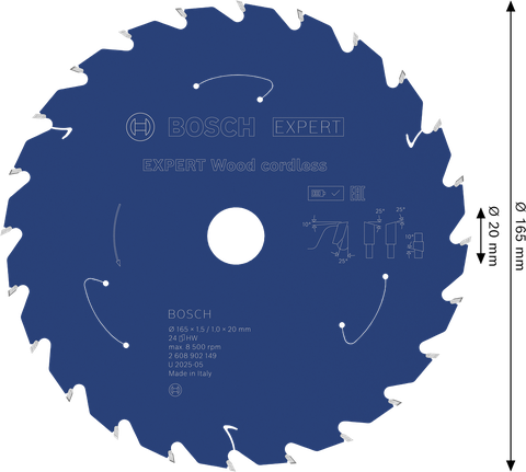 Bosch EXPERT Wood 무선 원형 톱날 165mm.