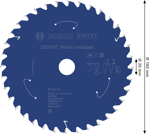 Bosch EXPERT Wood 무선 원형 톱날 165mm.
