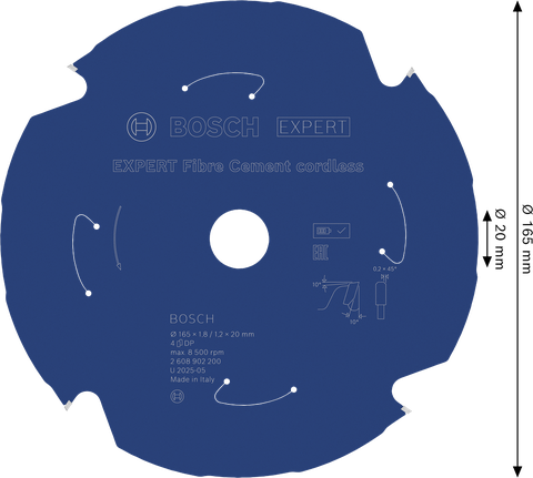 Bosch EXPERT 파이버 시멘트 무선 원형 톱 블레이드 165mm.