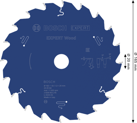 Bosch EXPERT 목재용 원형톱날 165mm, 목재 절단용.