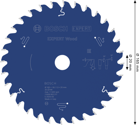Bosch EXPERT 목재용 원형톱날 165mm T32.