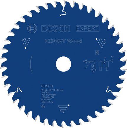 Bosch EXPERT 목재 원형 톱날, 168mm 42T.