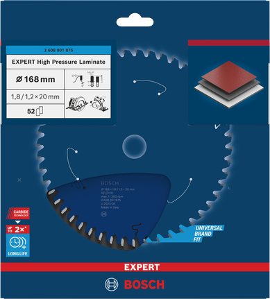 Bosch EXPERT 고압 라미네이트 원형 톱날 168×1.8/1.2×20 mm T52.