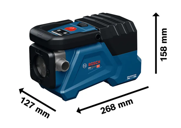 치수가 표시된 Bosch GTP18V-30 회전 레이저 레벨링 도구입니다.