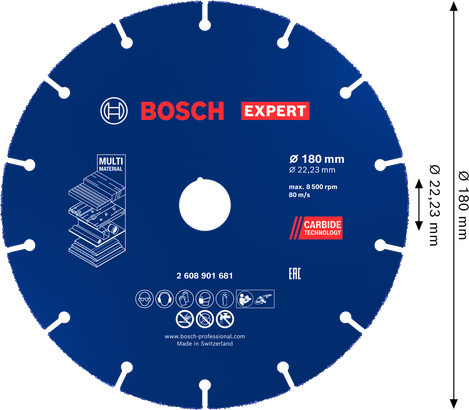 Bosch EXPERT 다중 소재 카바이드 절단 디스크 180mm.