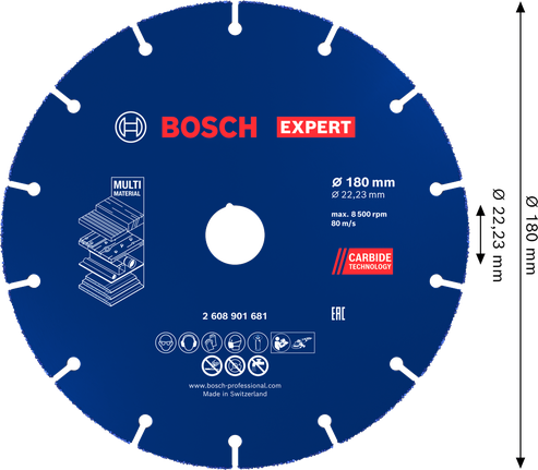 Bosch EXPERT 다중 소재 카바이드 절단 디스크 180mm.