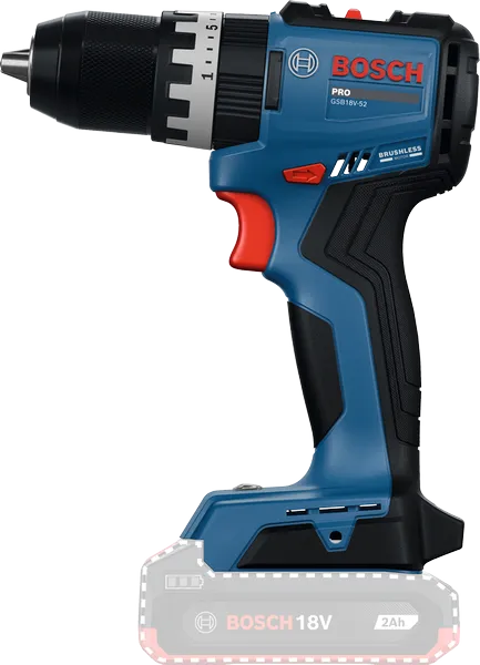 Bosch GSB18V-52 18V 무선 전동 드릴 (2Ah 배터리 포함).
