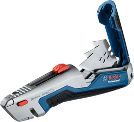 예비 칼날 보관 공간이 있는 Bosch 유니버설 접이식 카펫 칼.