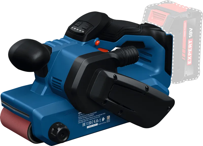 18V 배터리 슬롯이 있는 Bosch GBS18V-75 벨트 샌더.