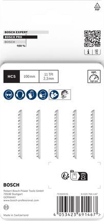 Bosch PRO Plastics PVC 및 PMMA 세척 T102H 톱날 100mm 5개입.