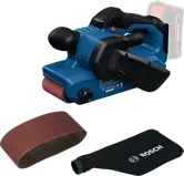 먼지백이 달린 Bosch GBS18V-75 무선 벨트 샌더.