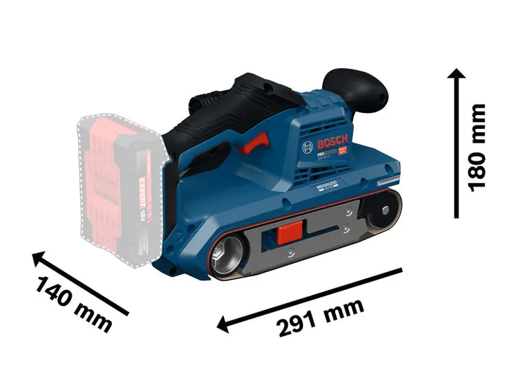 Bosch GBS18V-75 벨트 샌더, 길이 291mm.