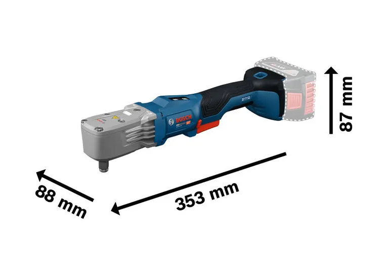 Bosch GRS18V-330 무선 임팩트 렌치의 크기가 나와 있습니다.