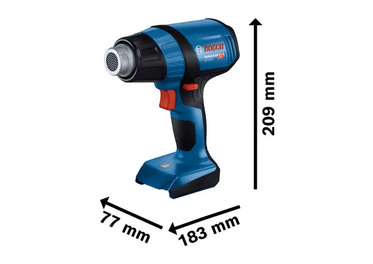 Bosch GHG 18V-50 무선 열풍기 (크기 포함).
