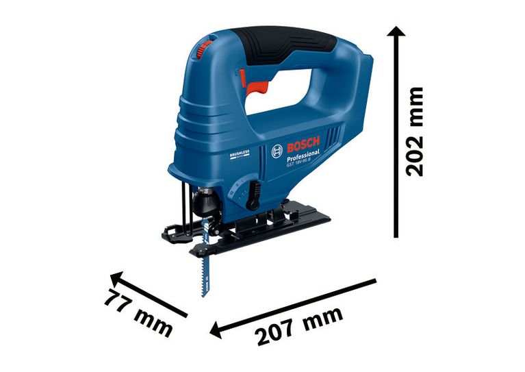 치수 표시 기능이 있는 Bosch GST 18V-95 B 무선 직소.