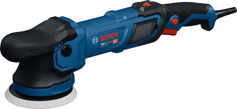 인체공학적 손잡이가 장착된 Bosch GPX9-125S 광택기.