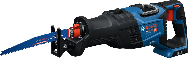 인체공학적 손잡이가 장착된 Bosch GSA 18V-32-2 왕복톱.