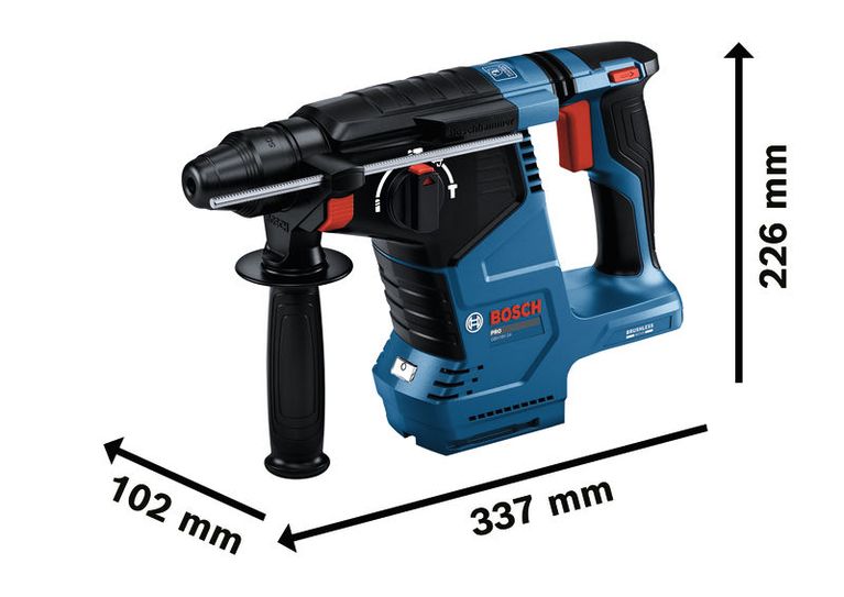 Bosch GBH18V-24 무선 로터리 해머의 크기 정보.