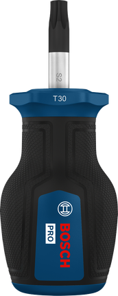 Bosch PRO 스터비 스크루드라이버 TX30은 컴팩트한 핸들을 갖추고 있습니다.