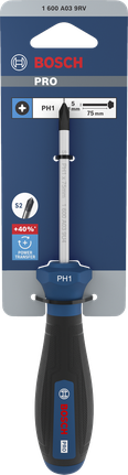 인체공학적 손잡이가 있는 Bosch PRO PH1 x 75mm 스크루드라이버.