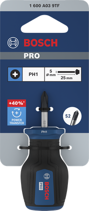 인체공학적 그립이 적용된 Bosch PRO 스터비 스크루드라이버 PH1 25mm.