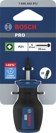 인체공학적 손잡이가 있는 Bosch PRO 스터비 스크루드라이버 PZ1 25mm.