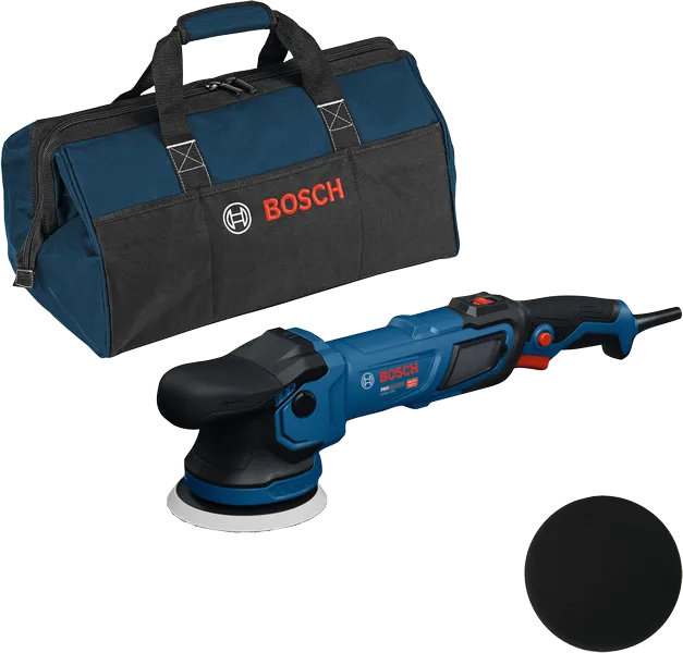 휴대용 가방과 패드가 포함된 Bosch GPX9-125S 광택기.