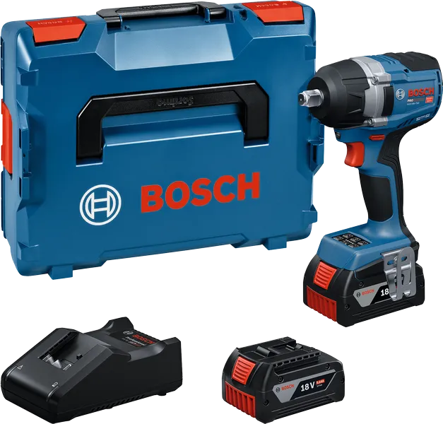 Bosch GDS 18V-750 무선 임팩트 렌치 키트.