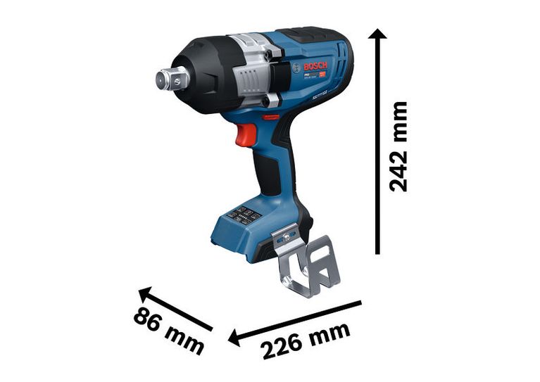 Bosch GDS18V-1600H 무선 임팩트 렌치의 크기 정보.