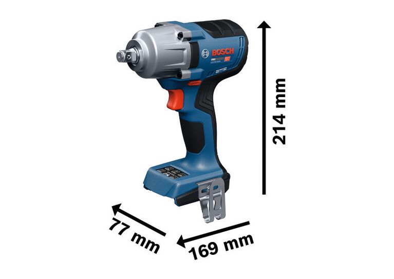Bosch GDS18V-450H 무선 임팩트 렌치의 크기.