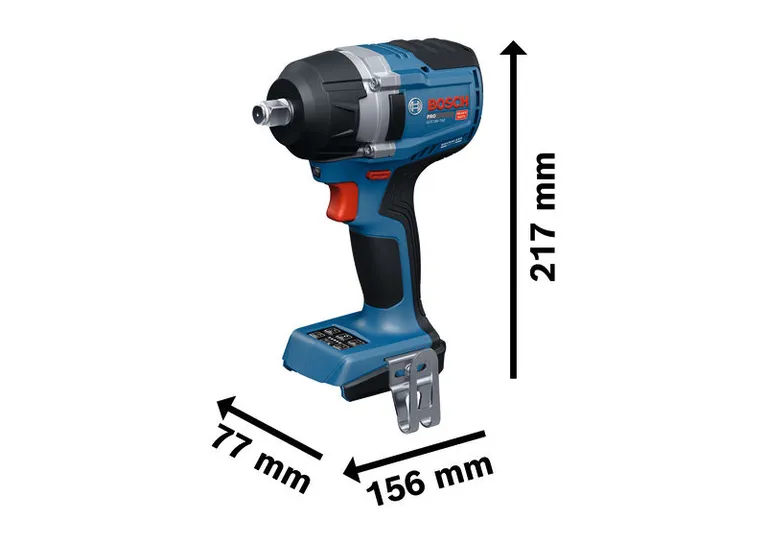 Bosch GDS18V-750 무선 임팩트 렌치의 크기 정보.